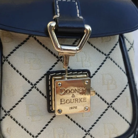 Dooney & Bourke Classic Cream Signature Canvas and Black Leather Baguette Bag - Picture 11 of 17